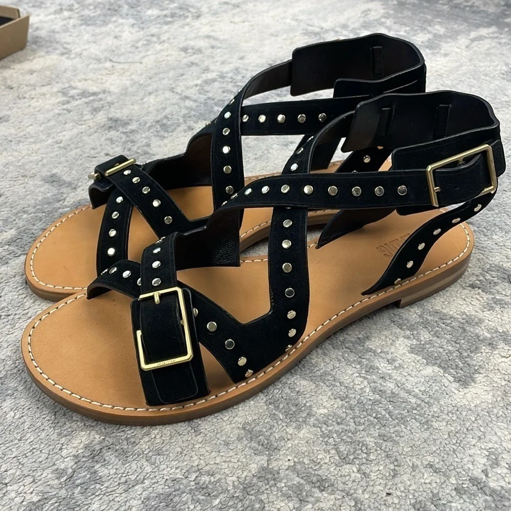 NIB Zadig & Voltaire Cecilia Studs Caprese Sandals Black Suede Strappy Sz 41